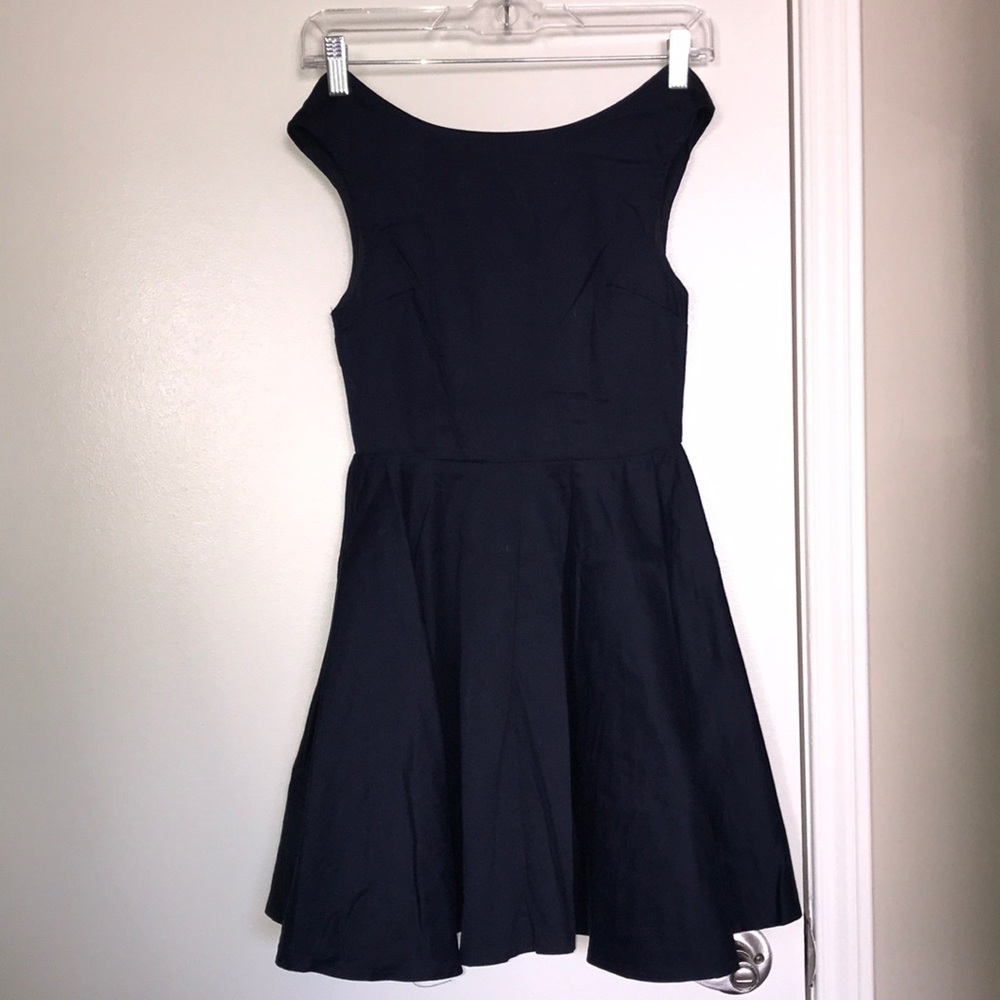 Navy TOBI boatneck dress with pleated skirt